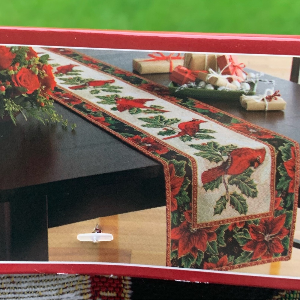 Reversible table runner 72” Cardinal and Poinsettia New!